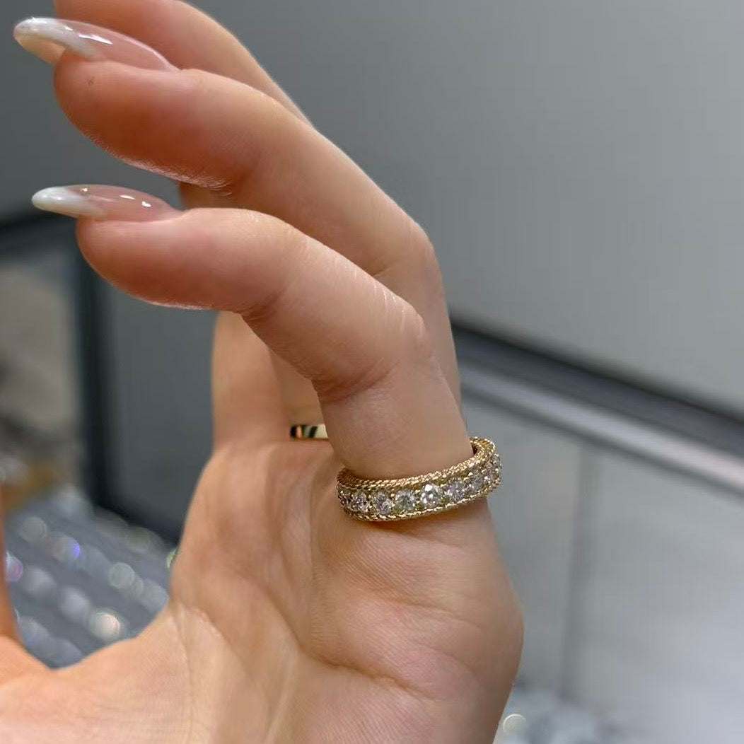 Lab diamond round 1.3ct twisted rope full eternity pinky ring