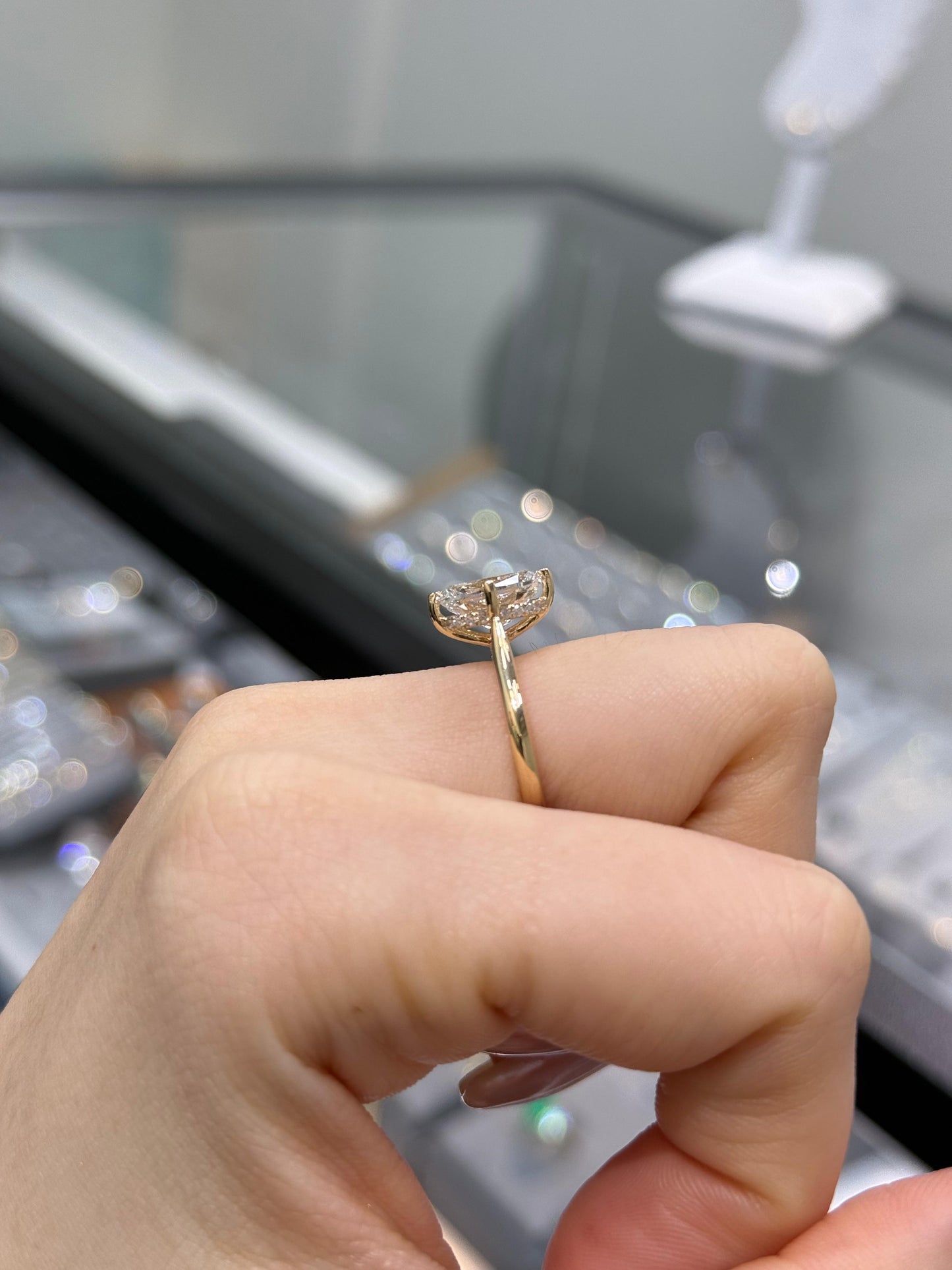 IGI lab diamond long cushion 2.5ct under halo compass ring