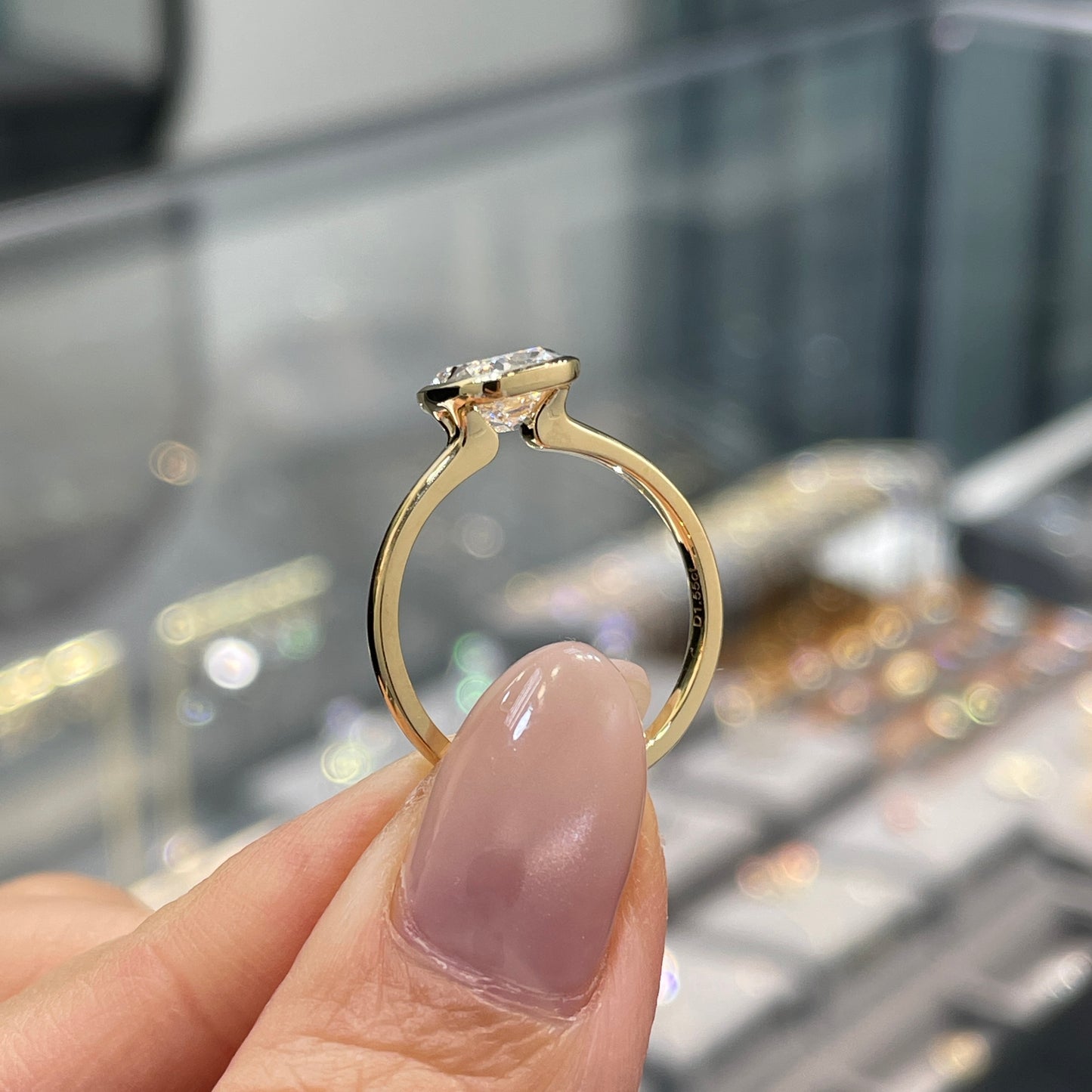 Lab diamond Antique long cushion cut 1.5ct bezel ring