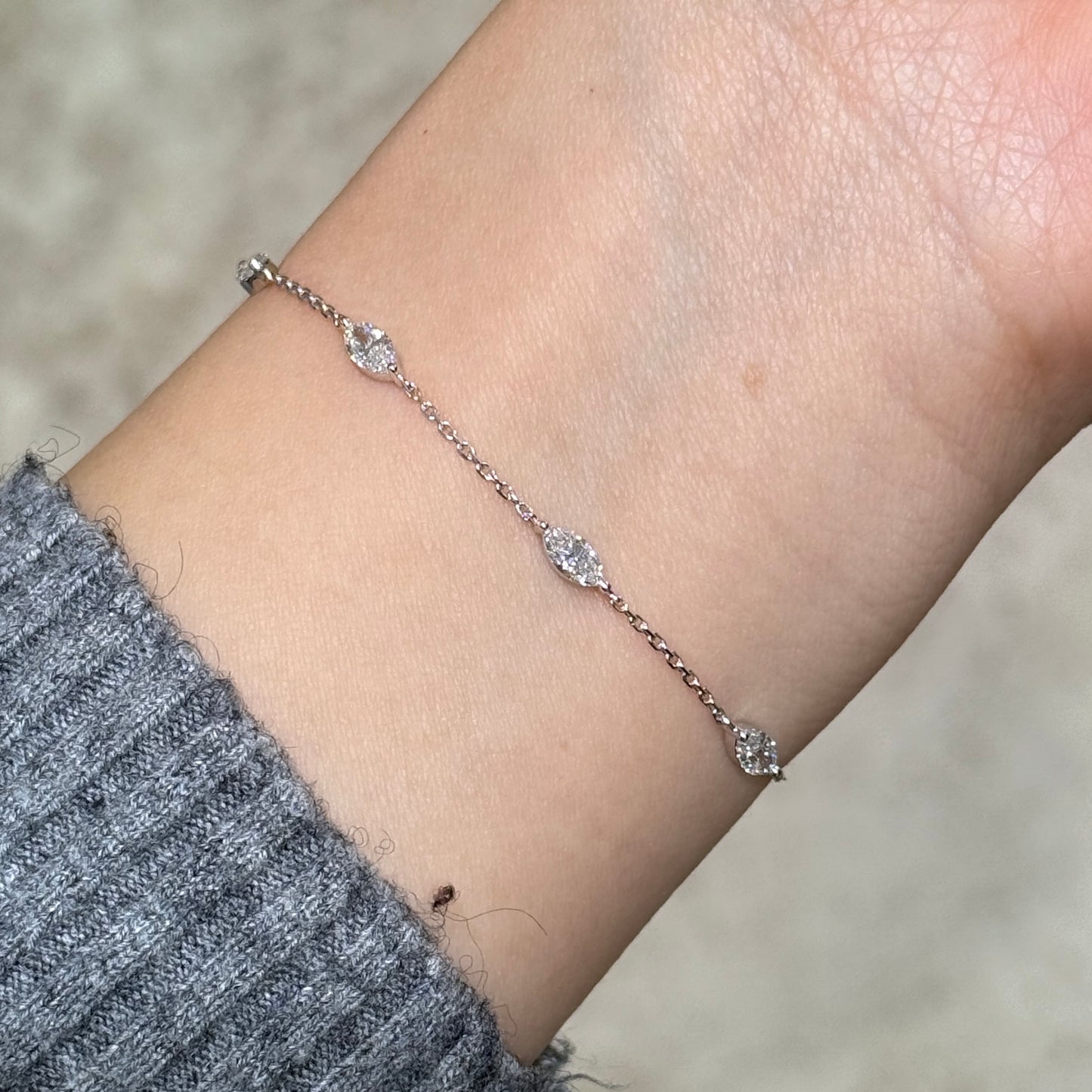 Lab diamond marquise shape 1ct five stone bracelet bracelet