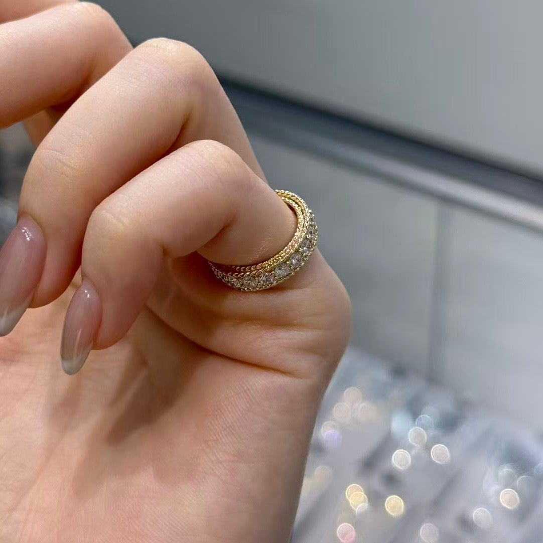 Lab diamond round 1.3ct twisted rope full eternity pinky ring