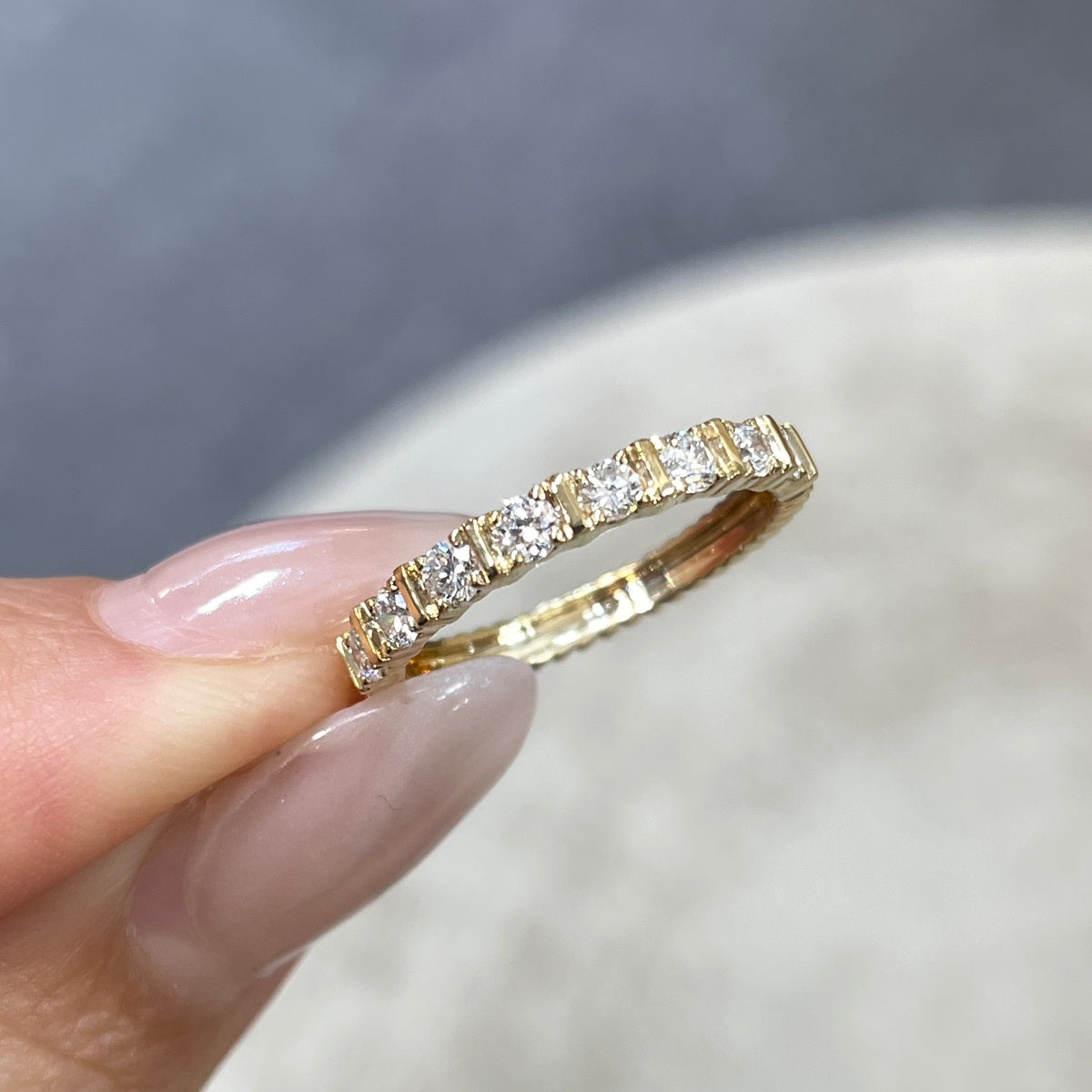 9k Lab diamond round 0.5ct bar setting half eternity vertical line ring