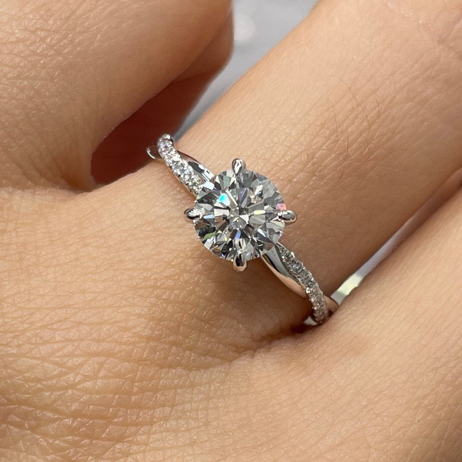 IGI lab diamond round 1ct four-prong pave twisted band ring