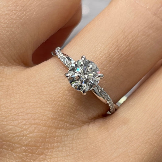 IGI lab diamond round 1ct four-prong pave twisted band ring