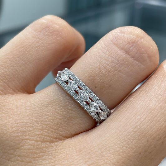 Lab diamond marquise and round 0.8ct three-row half eternity ring