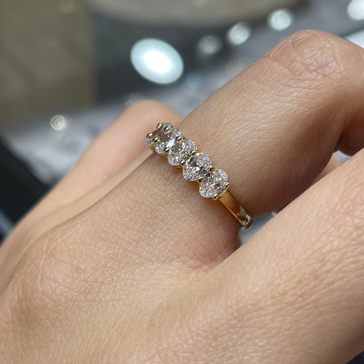 Lab diamond oval shape 1.2ct half eternity ring