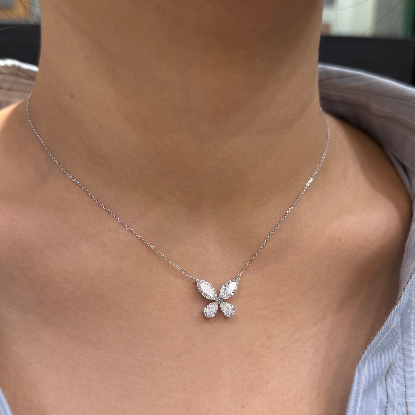 Lab diamond Marquise and Pear shape 2ct butterfly necklace