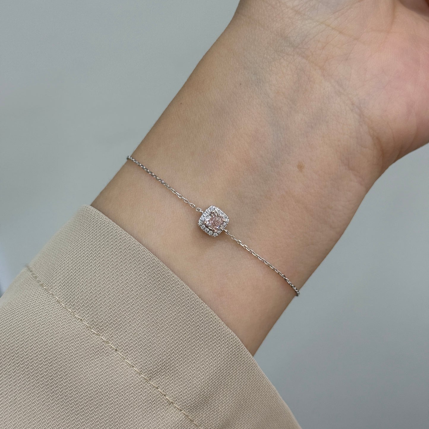 IGI Lab pink diamond cushion cut 0.3ct halo bracelet