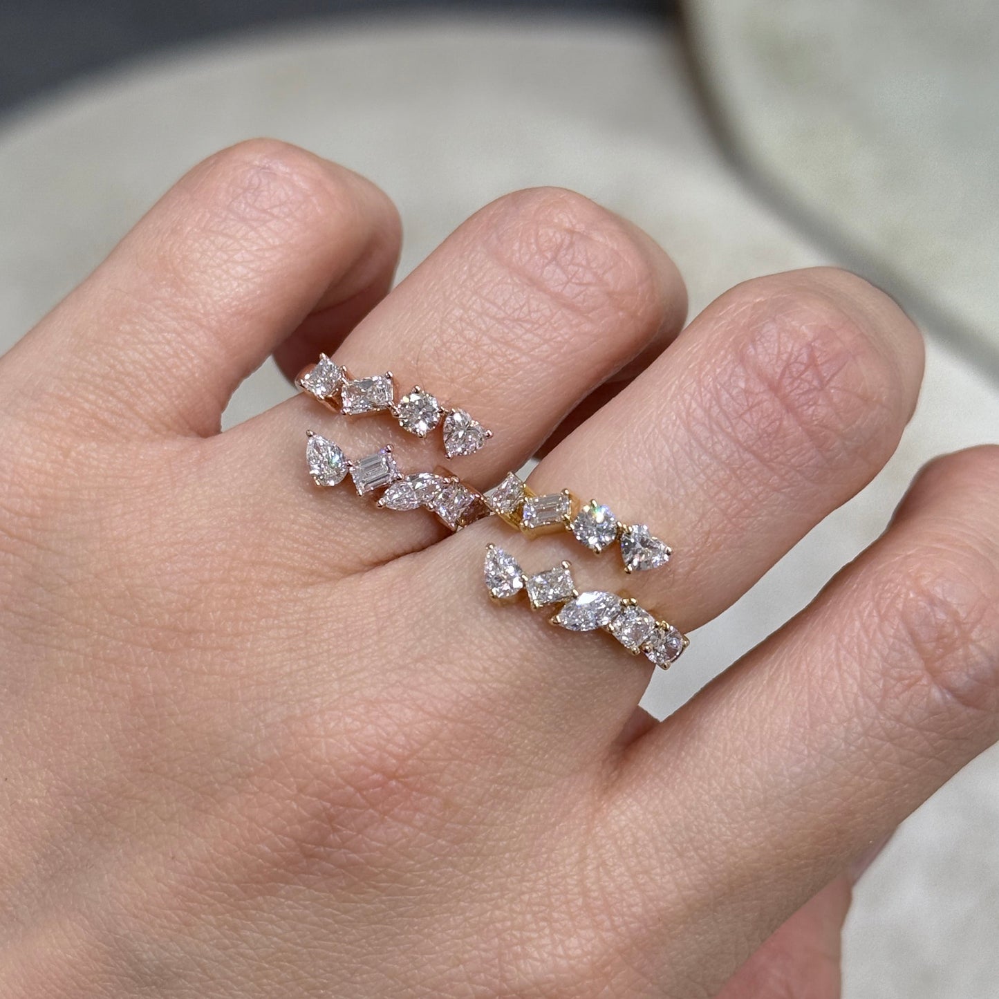 Lab diamond multi shaped 1.35ct irregular open ring