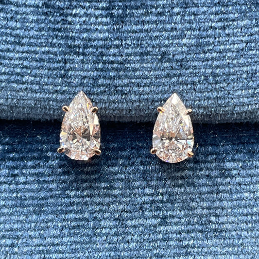 Lab diamond Pear shape 1.3ct stud earrings-each