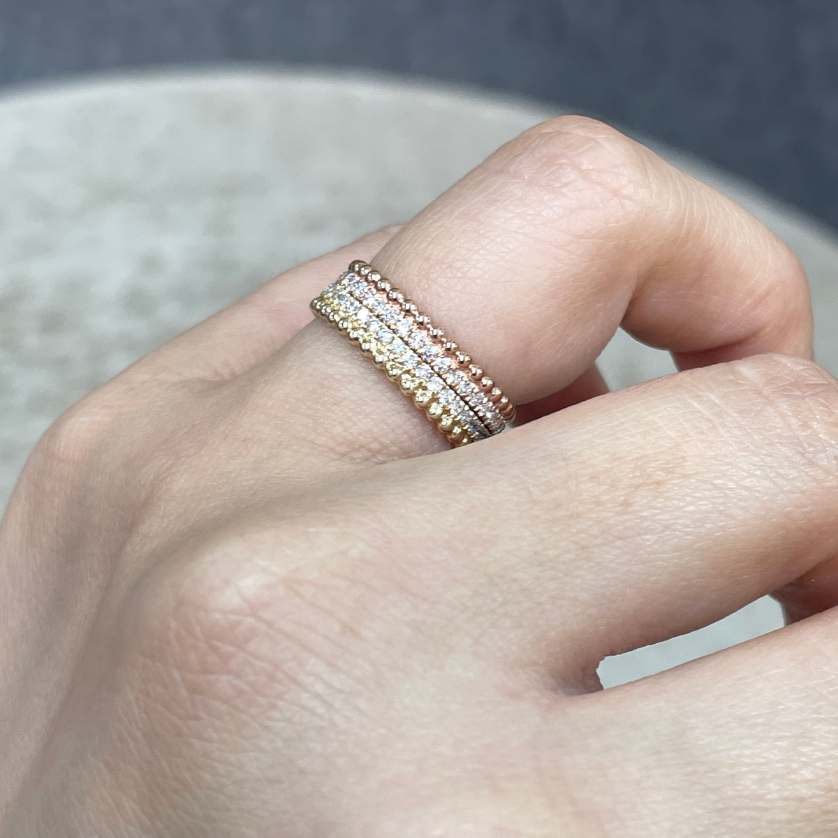 9k Lab diamond round 0.35ct milgrain dewdrop full eternity ring