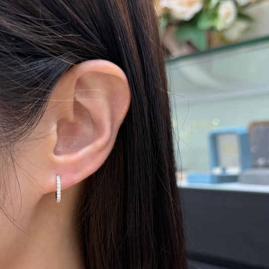 Lab diamond Round 0.24ct pave 10mm huggie hoop earrings- pair