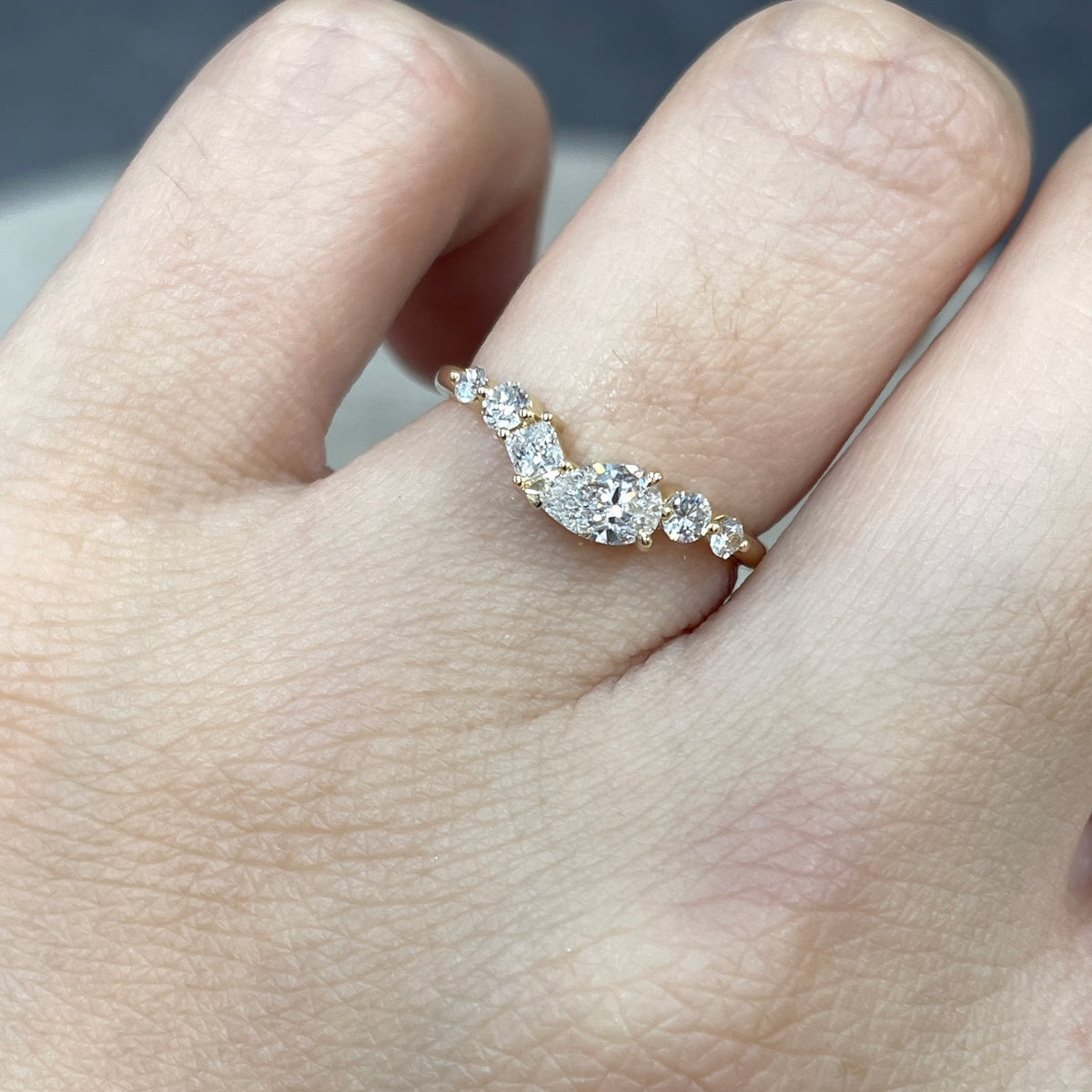 Lab diamond pear with multi shapes 0.5ct half eternity ring