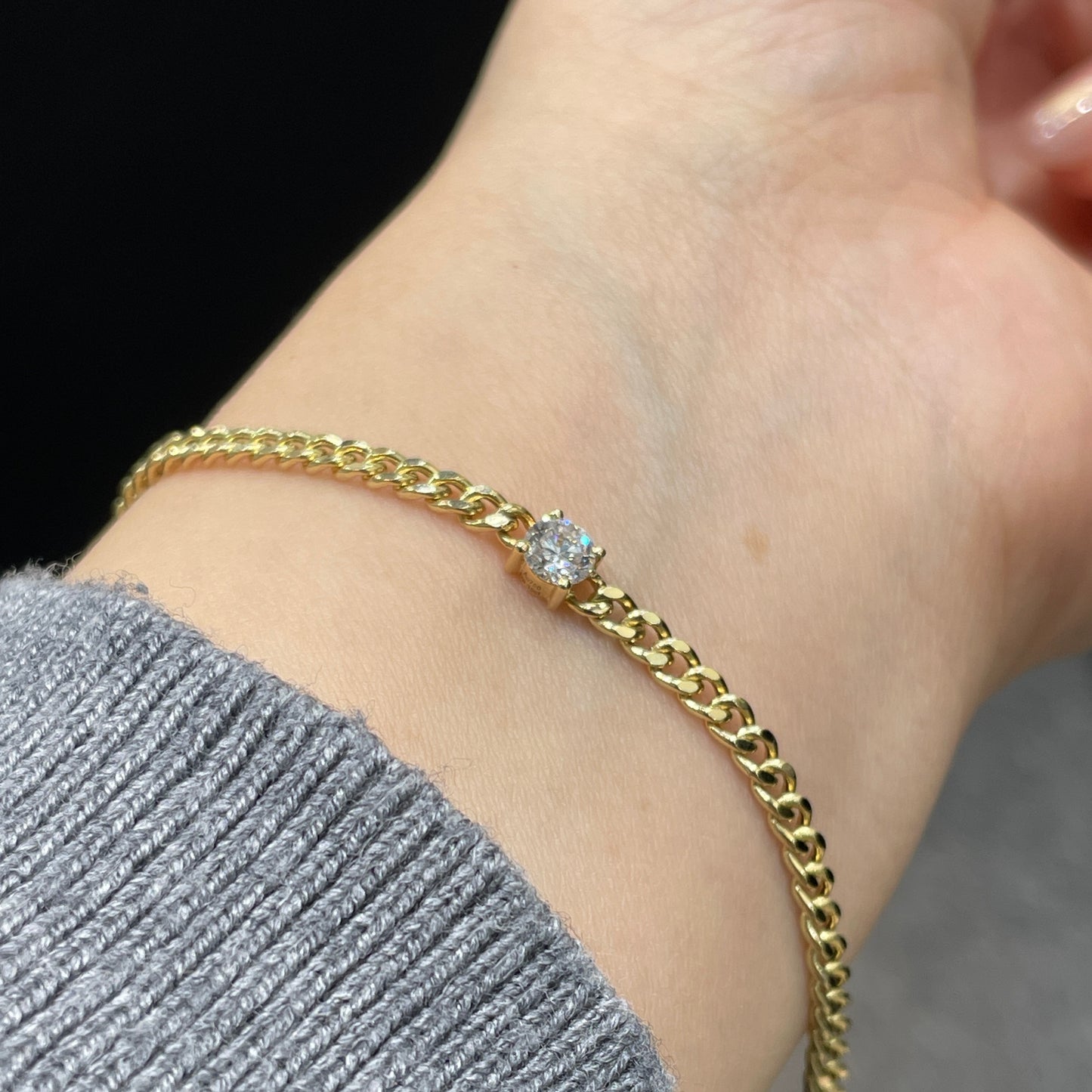 Lab diamond Round 0.35ct four-prong 3.1mm Cuban bracelet