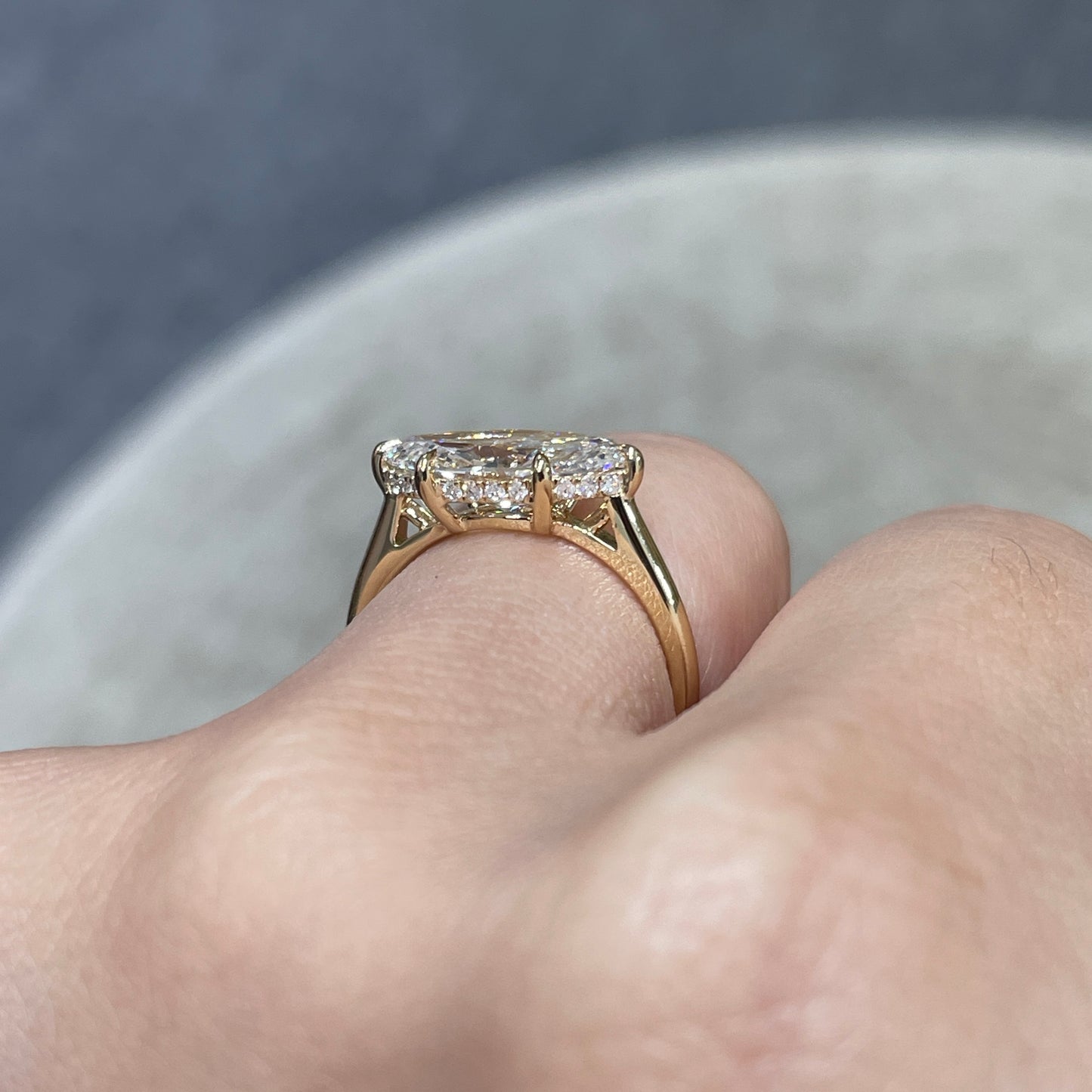 IGI lab diamond marquise shape 2ct four-prong underhalo east west ring