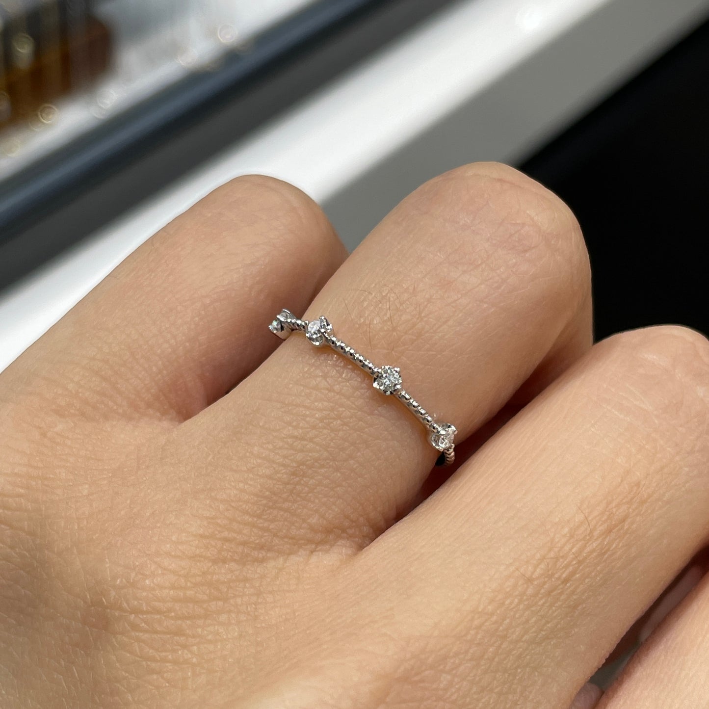 Lab diamond four-diamond Bead ring