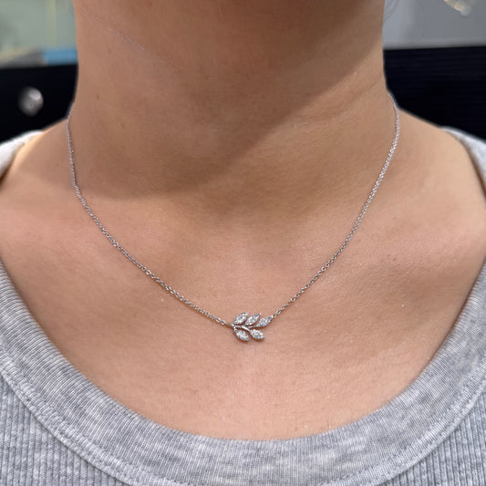 Lab Diamond marquise and round 0.3ct leaf necklace