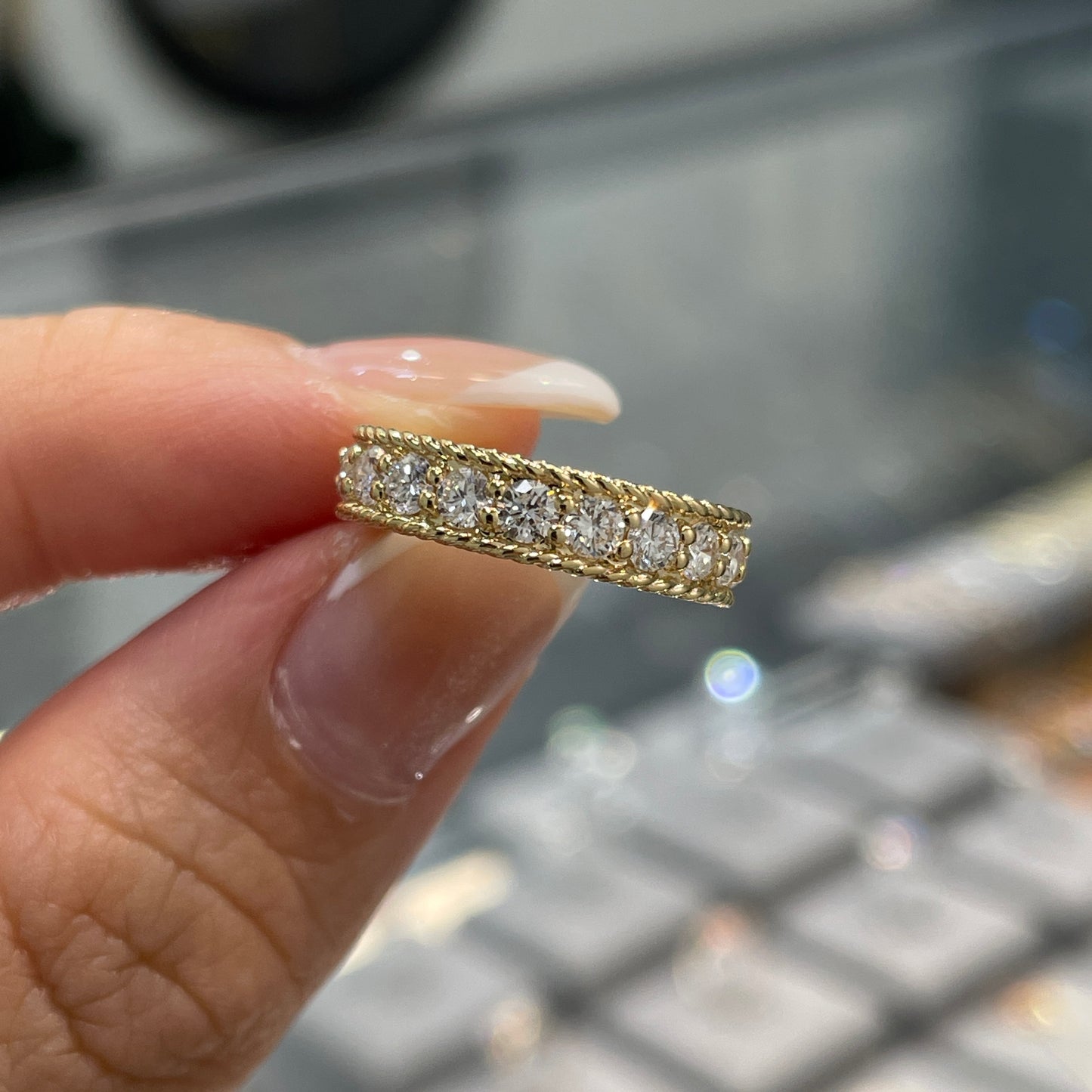 Lab diamond round 1.3ct twisted rope full eternity pinky ring