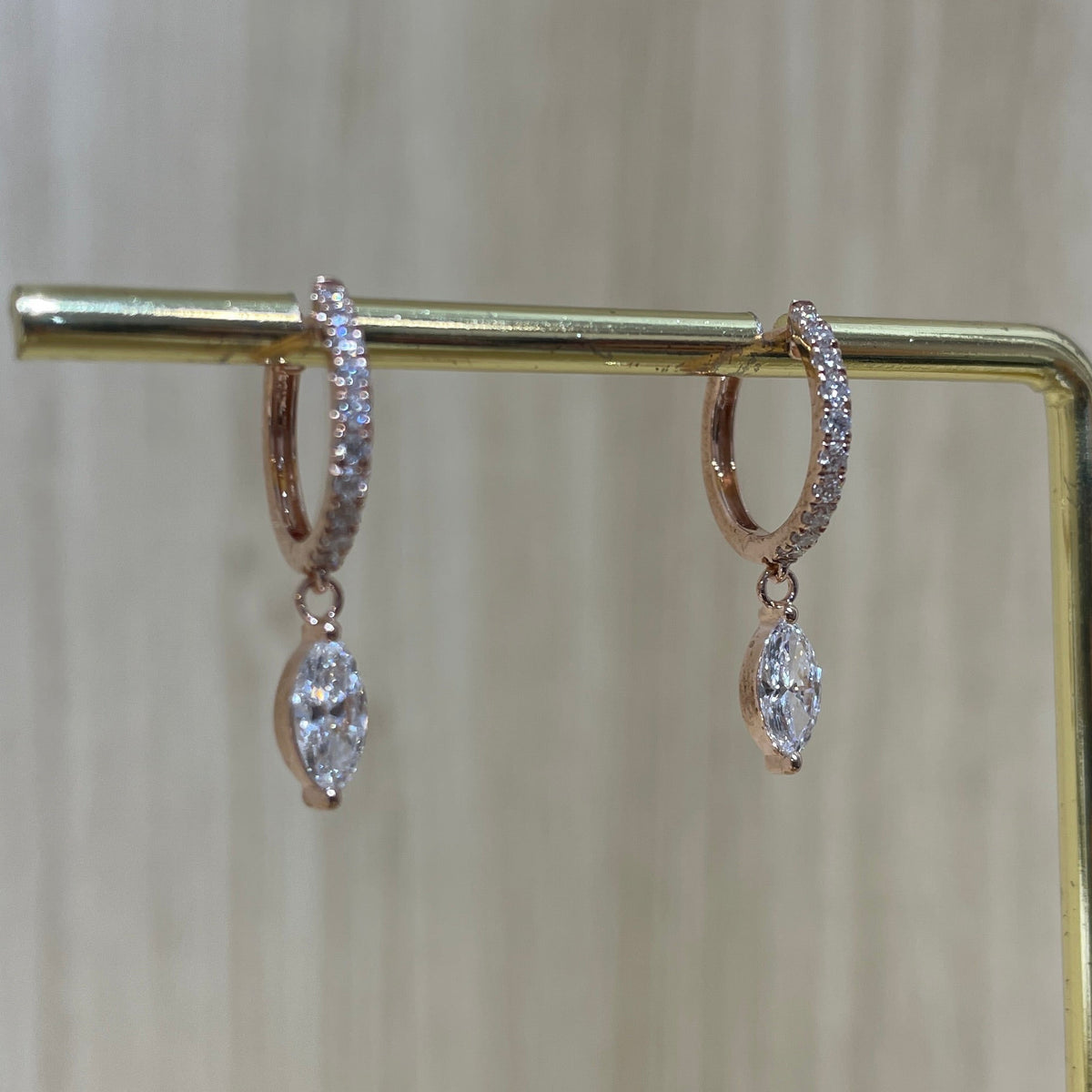 9k Lab diamond Marquise shape 0.85ct 10mm huggie  hoop earrings-pair