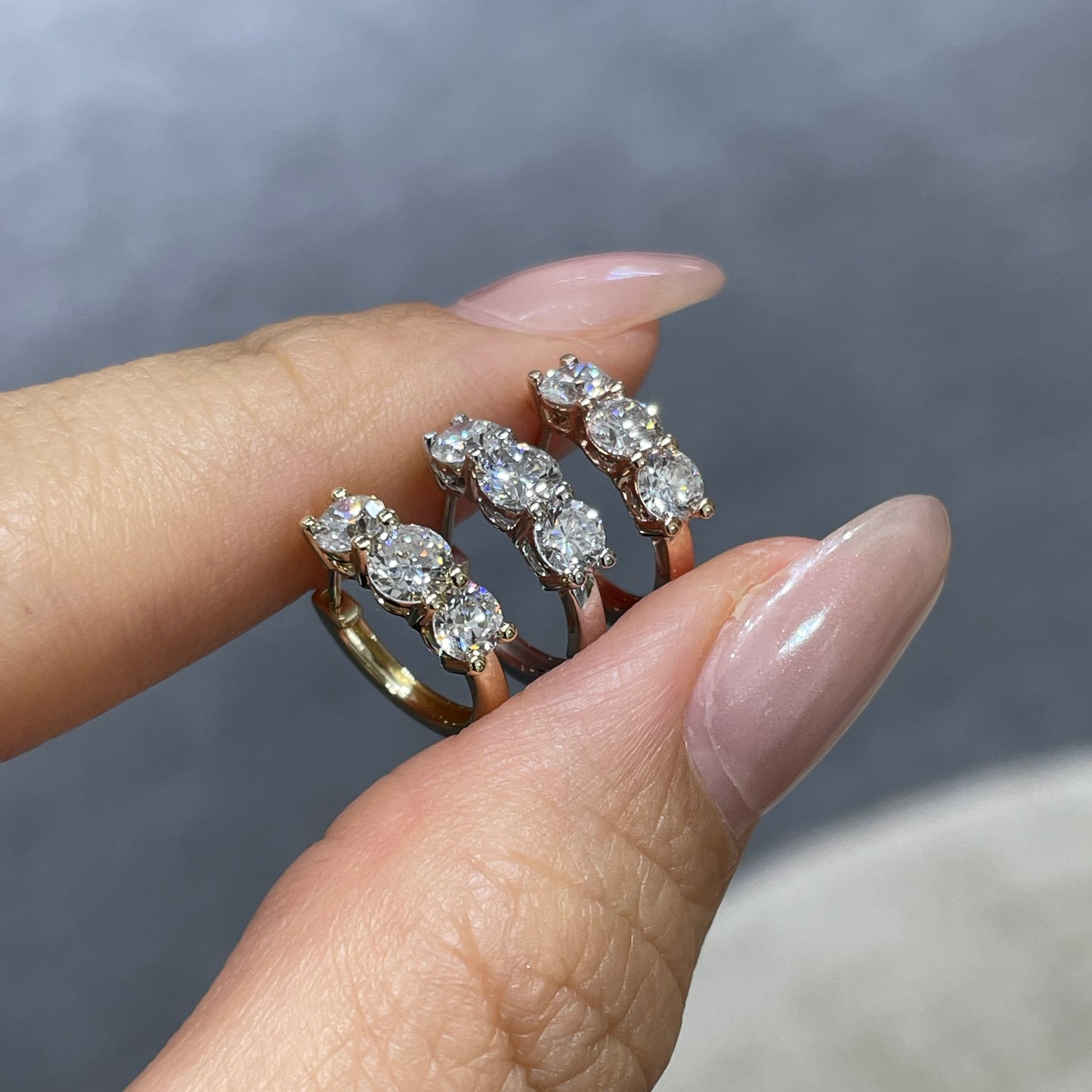 9k Lab Diamond round trio 1ct 10mm hoop earrings-pair