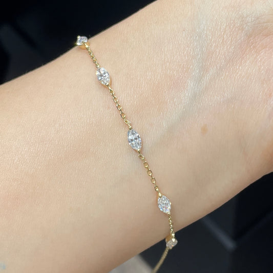 Lab diamond marquise shape 1ct five stone bracelet bracelet