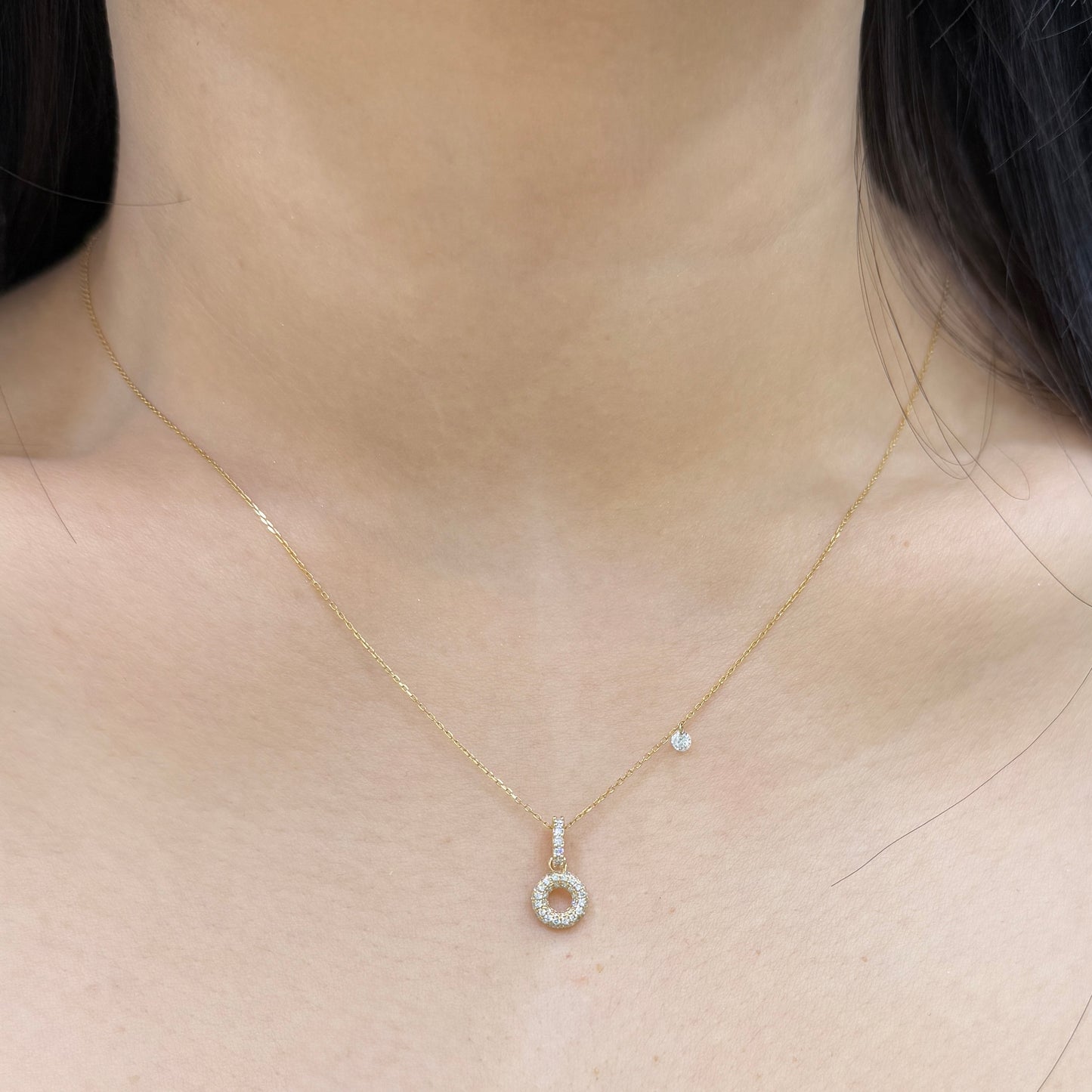 Lab diamond  baby bubble initial open clip pendant