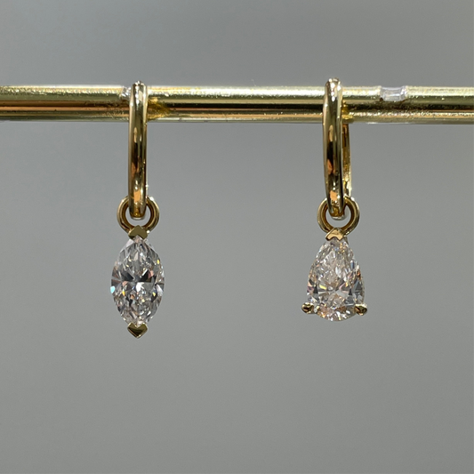 Lab diamond pear and marquise 1.2ct two-way hoop earrings-pair