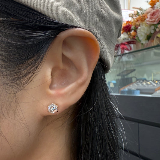 Lab diamond Hexagon 2.6ct four-prong stud earrings-pair