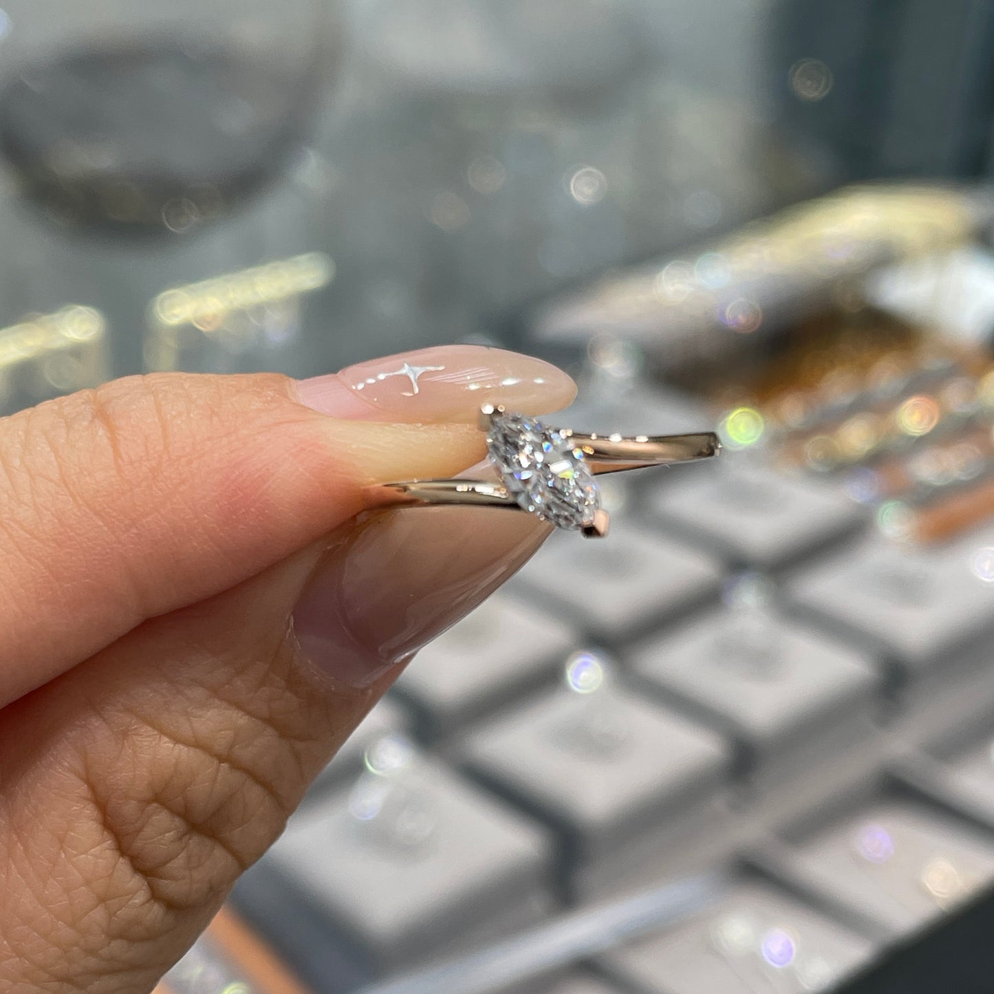Lab diamond Marquise shape 0.4ct Twist band ring