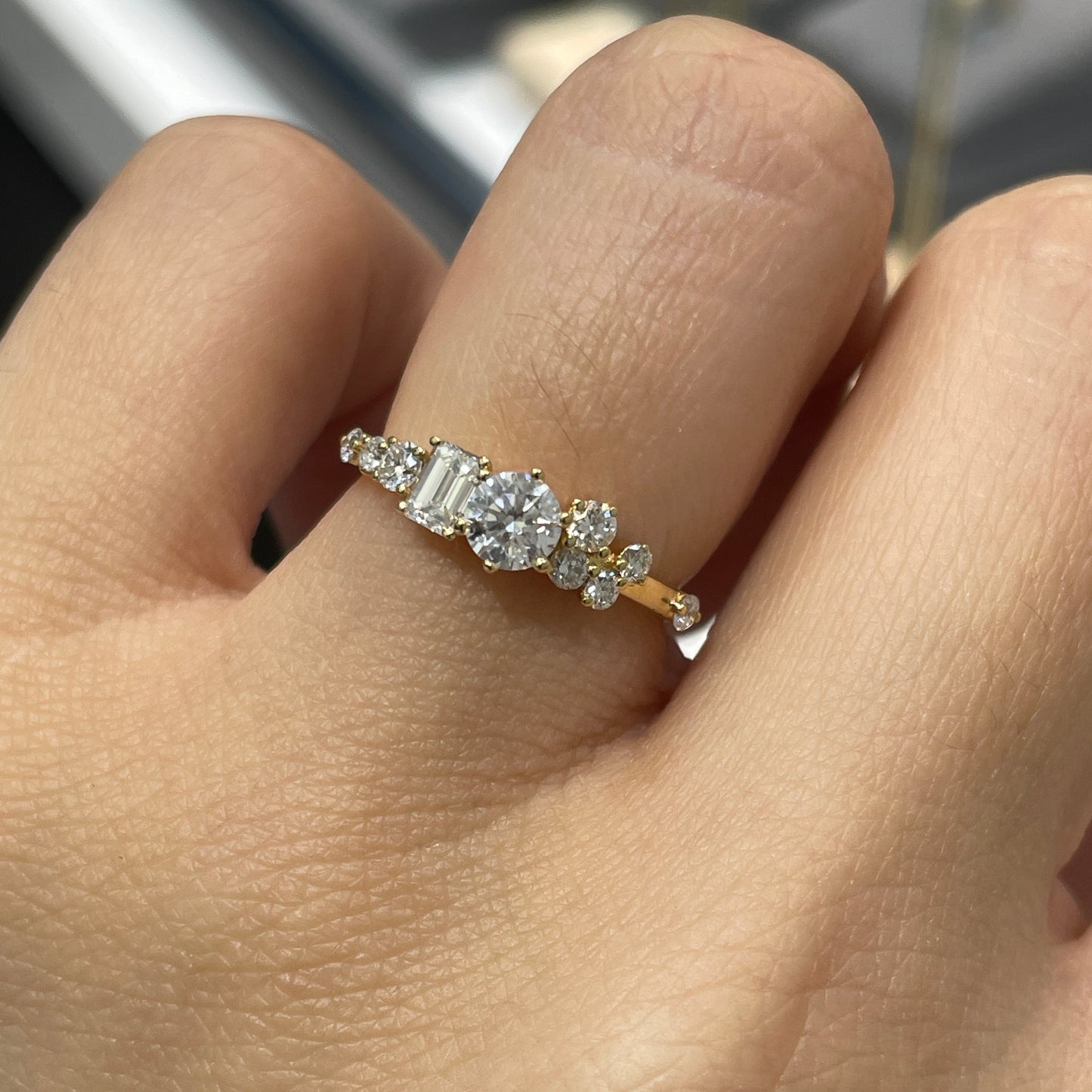 Lab diamond Round and Emerald cut 0.8ct pave ring