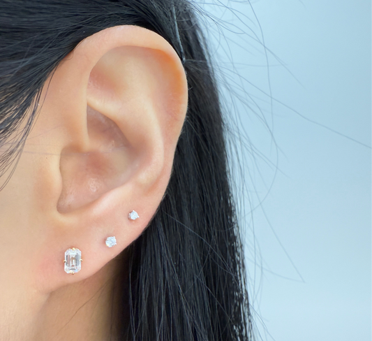 Lab diamond Emerald cut 1ct compass stud earrings-pair