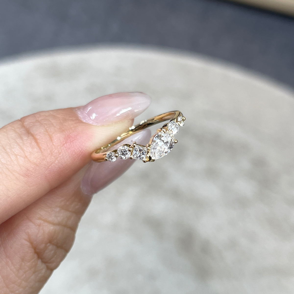 Lab diamond pear with multi shapes 0.5ct half eternity ring