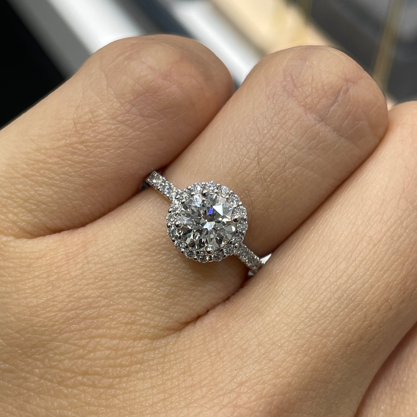 Lab diamond Round 1ct halo two-way pave ring