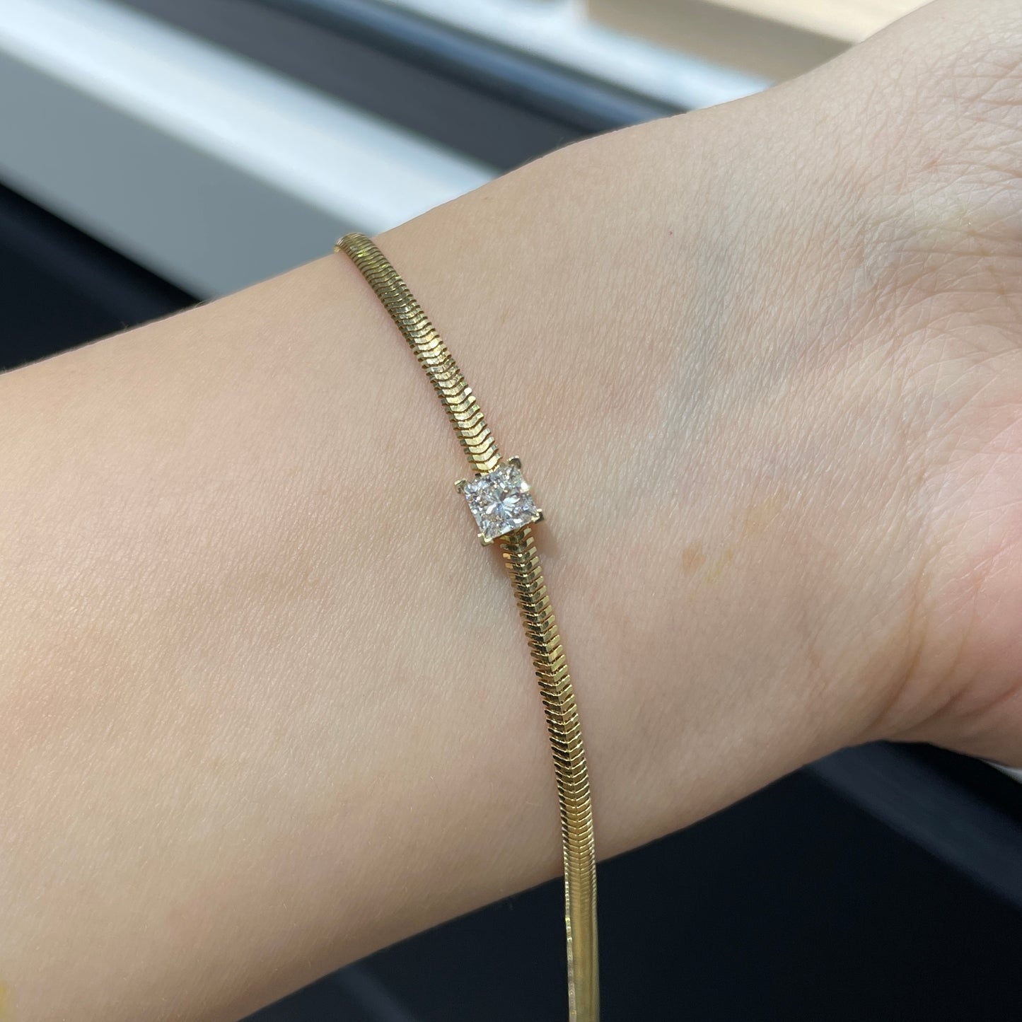 Lab diamond Princess cut 0.5ct with wide snake chain bracelets