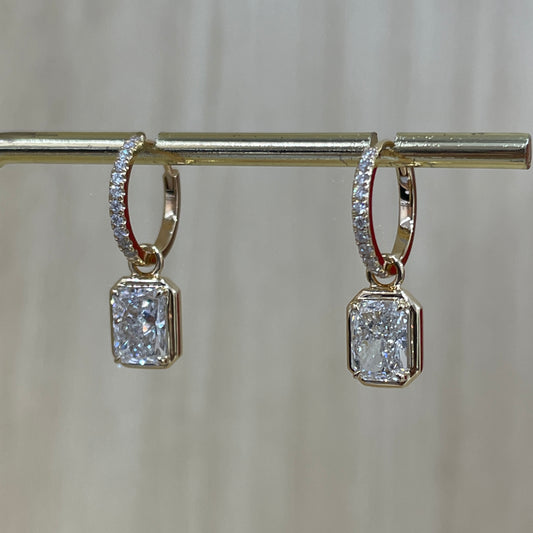 Lab diamond radiant cut 2.14ct four-prong bezel two way hoop earrings - pair