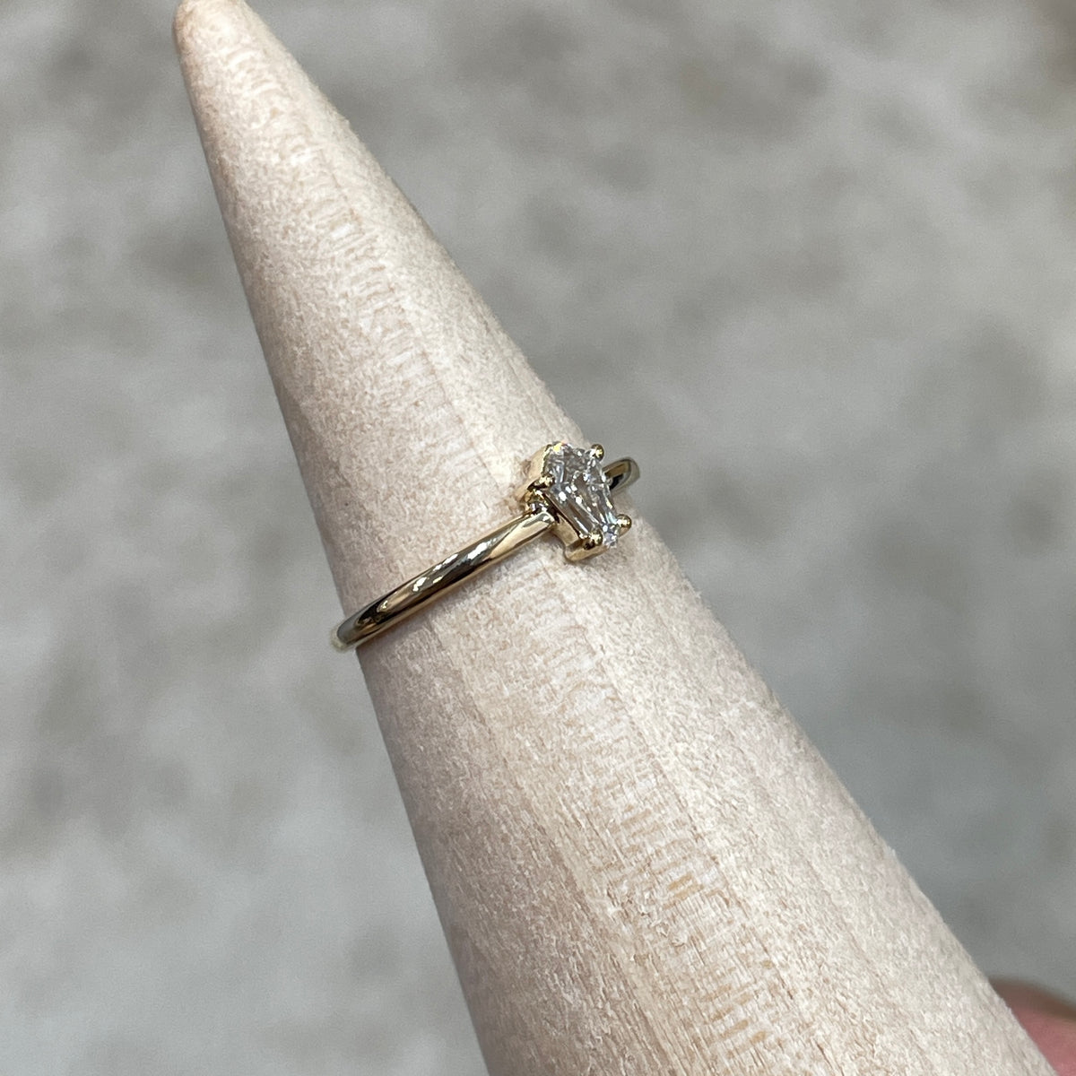 9k Lad diamond shield cut 0.15ct solitaire pinky ring