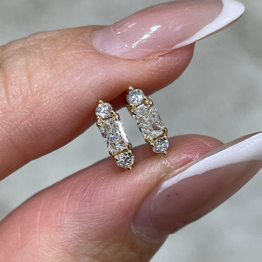 Lab diamond radiant and round 0.2ct three stone 7mm thin hoop earring - each