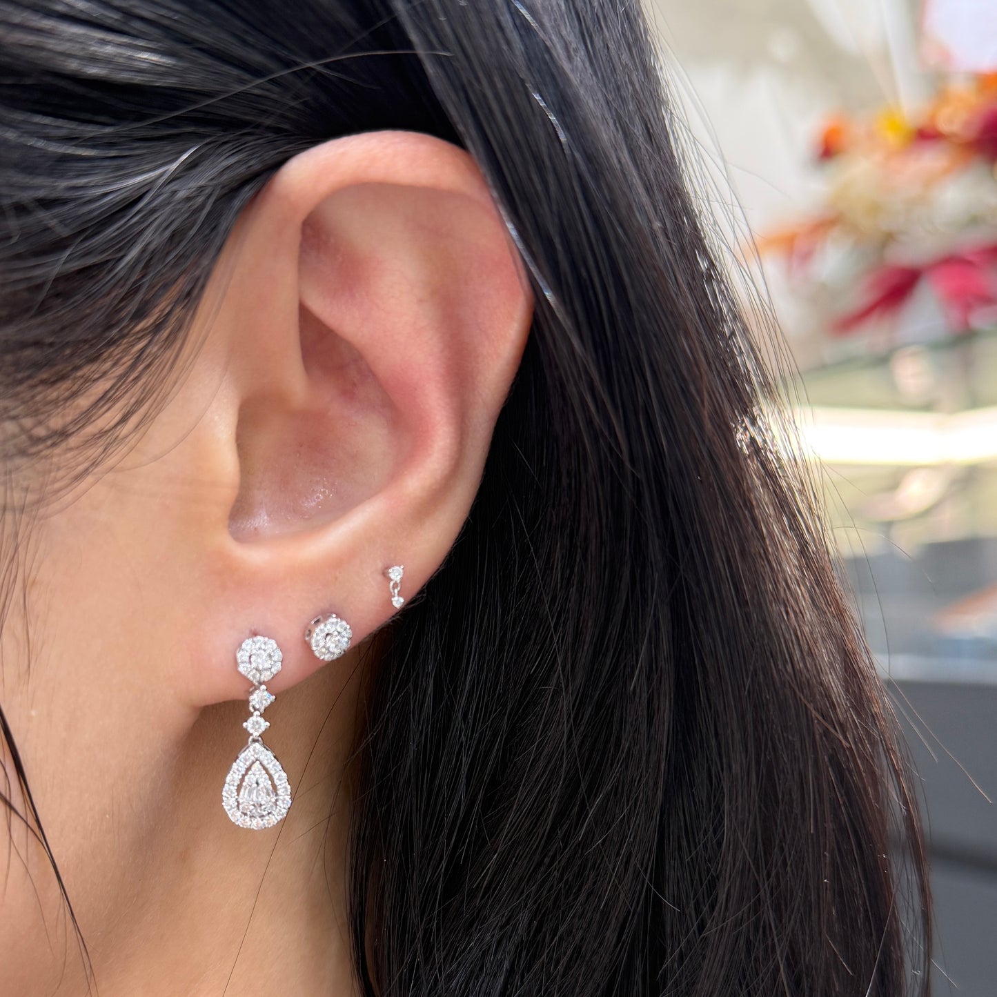 Lab diamond pear shape removable drop earrings-pair