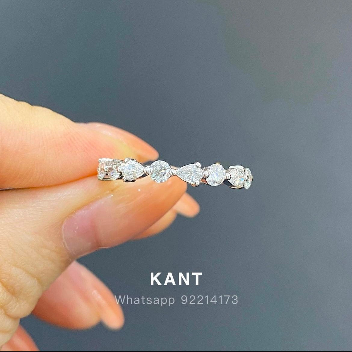Lab diamond round and pear mix half eternity ring