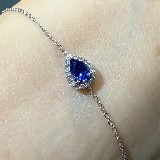 Lab grown royal blue sapphire 0.5ct halo with bubble diamond bracelet