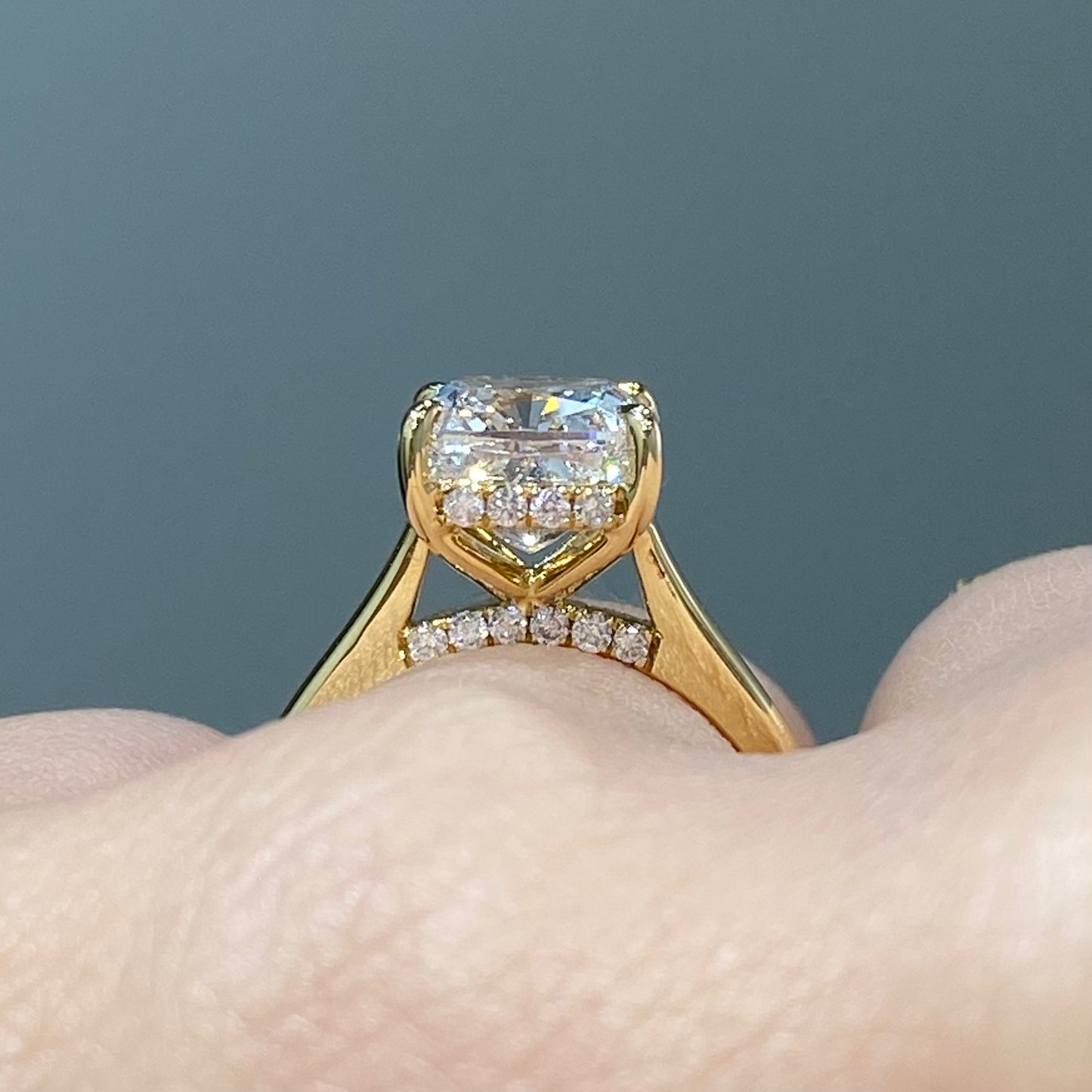 IGI diamond Cushion cut 3ct four-prong underhalo ring