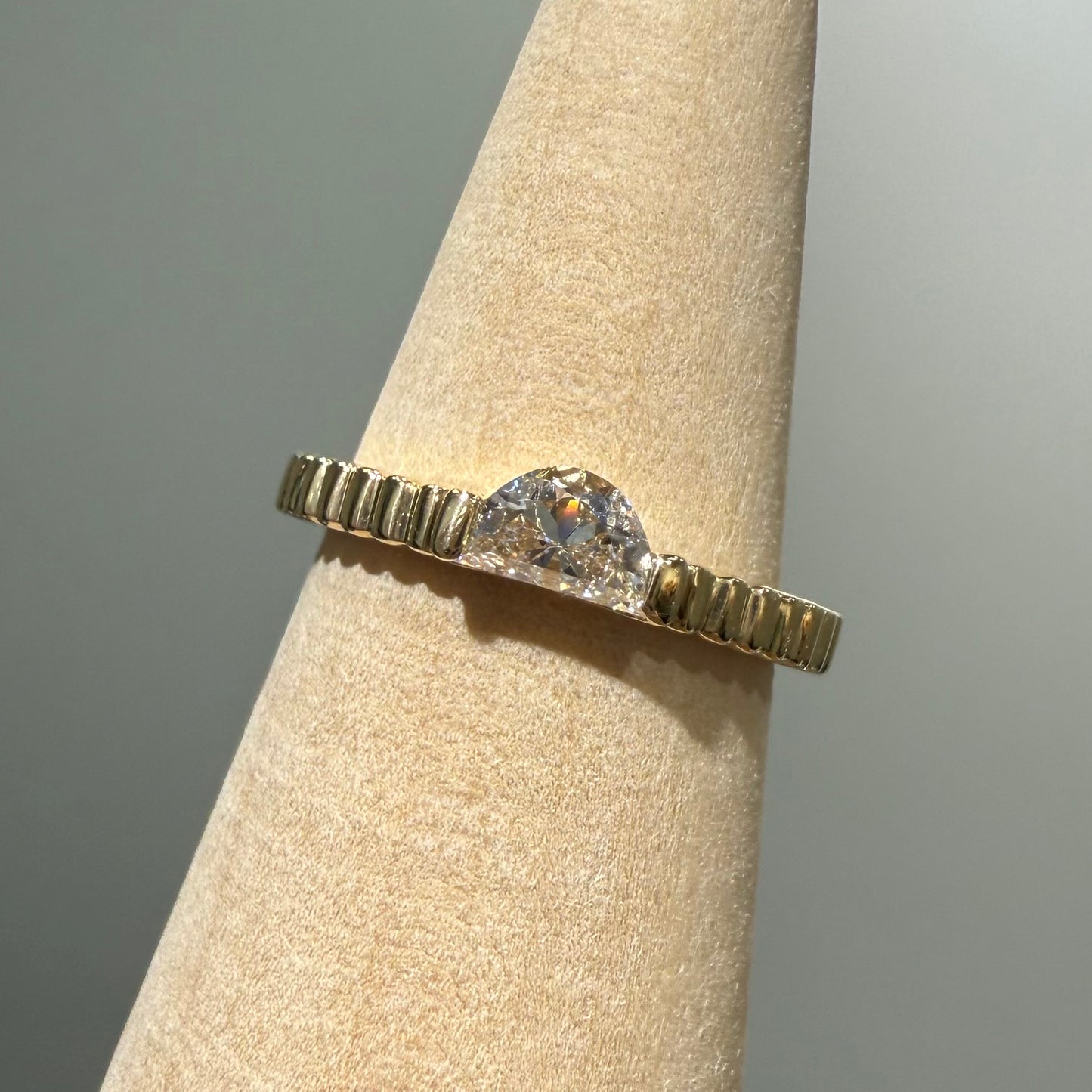 Lab diamond baby half moon 0.25ct vertical line band pinky ring
