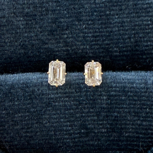 Lab diamond emerald cut 0.8ct four-prong compass stud earrings-pair