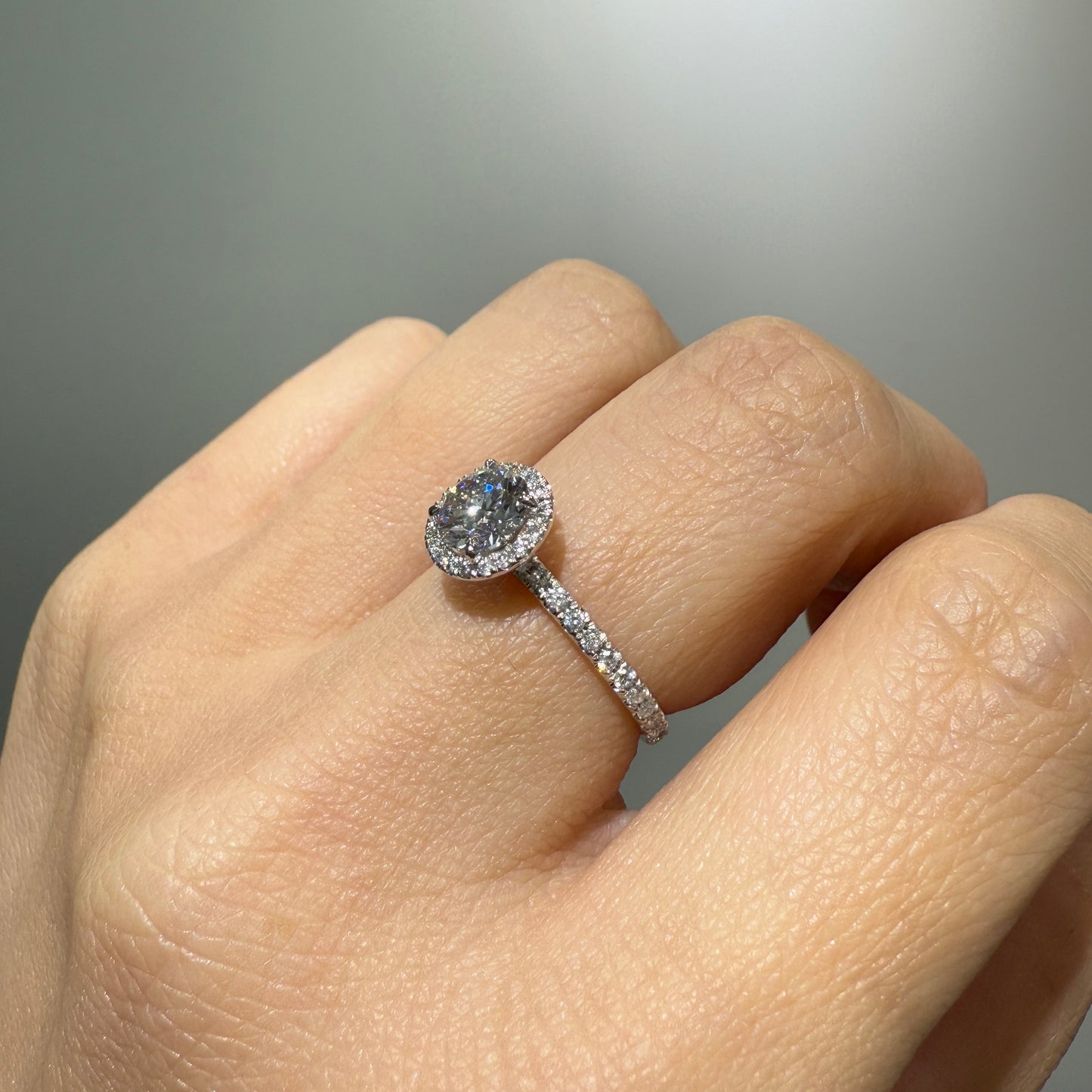 IGI lab diamond round 0.8ct halo pave band ring