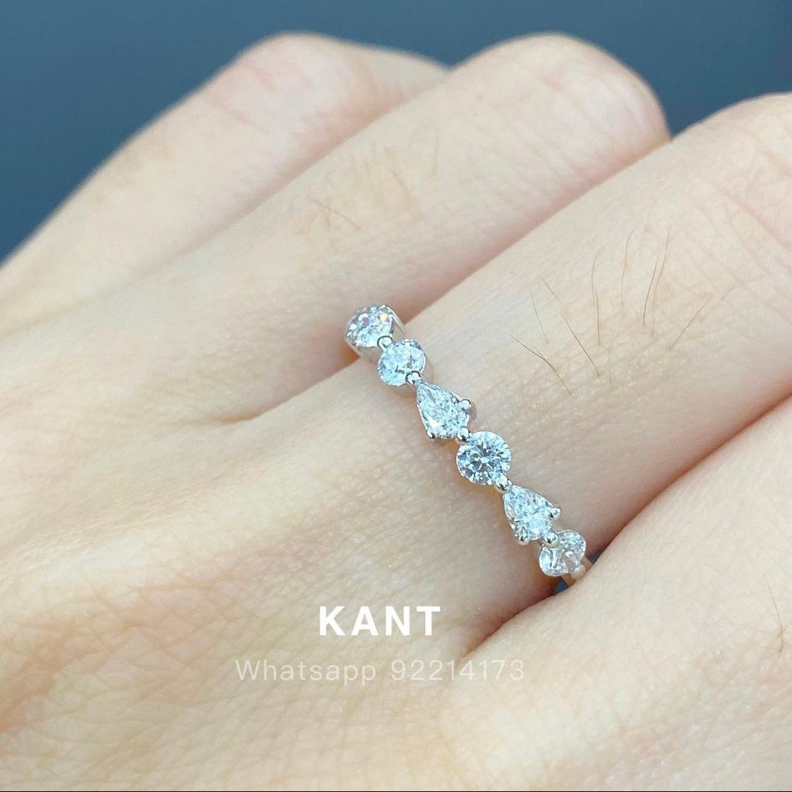 Lab diamond round and pear mix half eternity ring