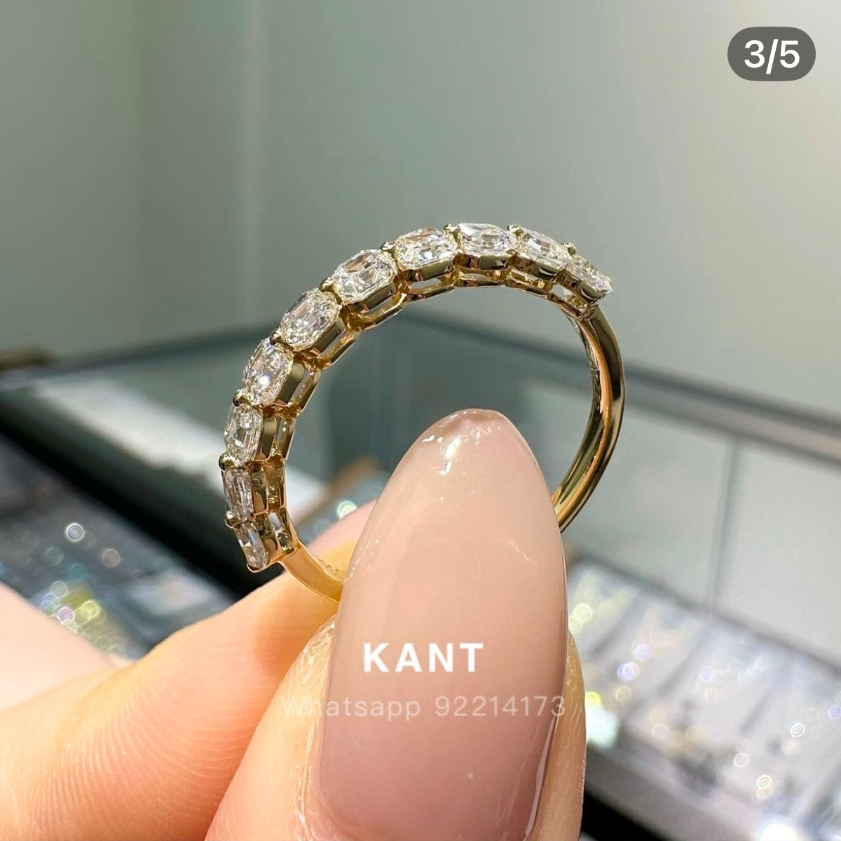 Lab diamond asscher cut 1ct single-prong eternity ring