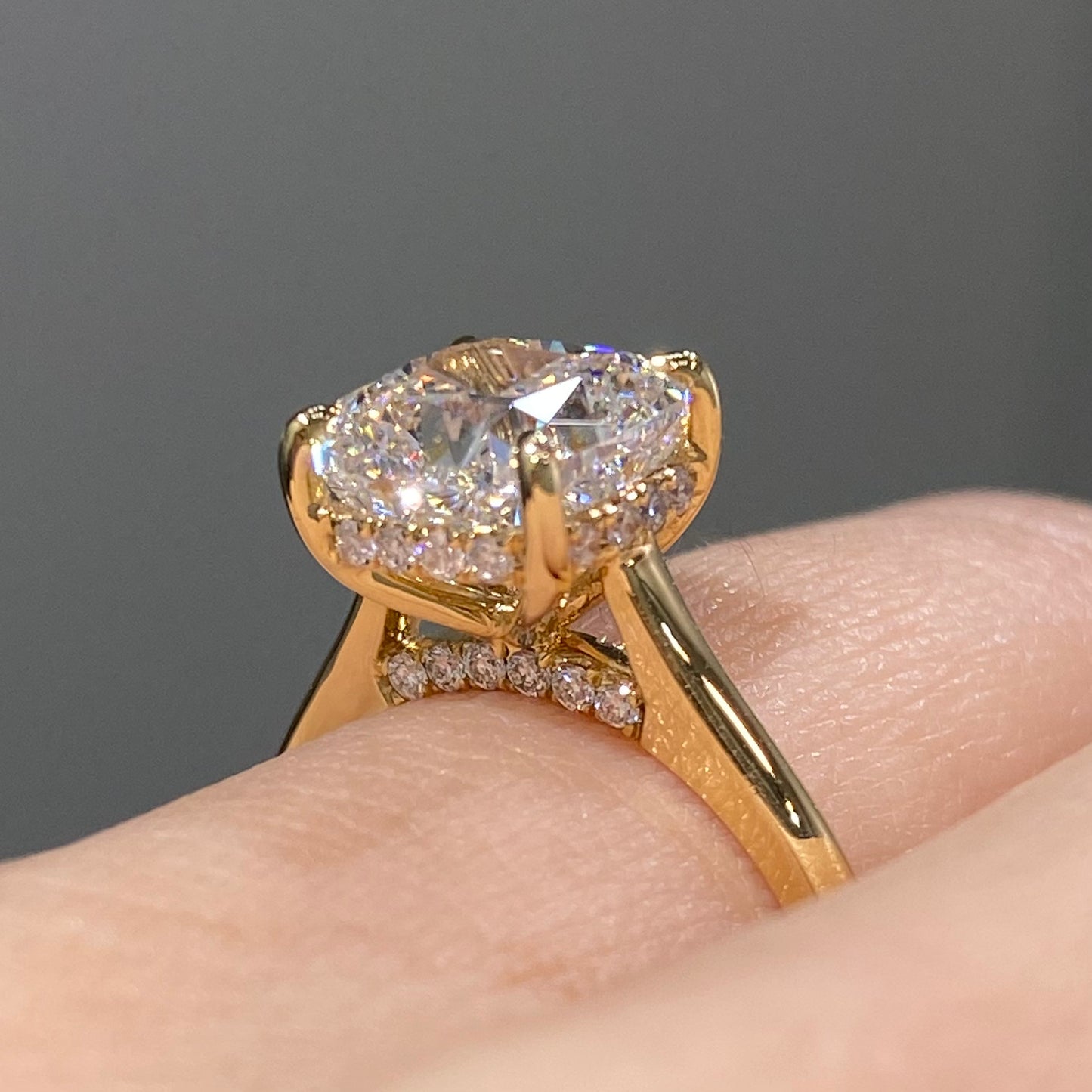 IGI diamond Cushion cut 3ct four-prong underhalo ring