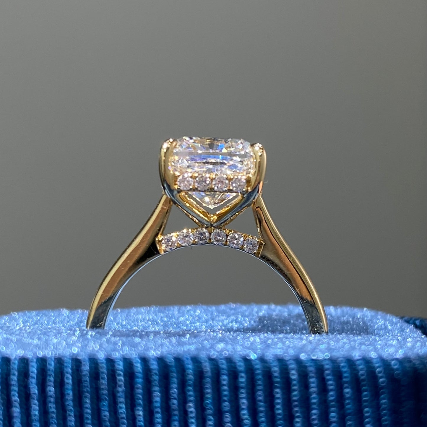 IGI diamond Cushion cut 3ct four-prong underhalo ring