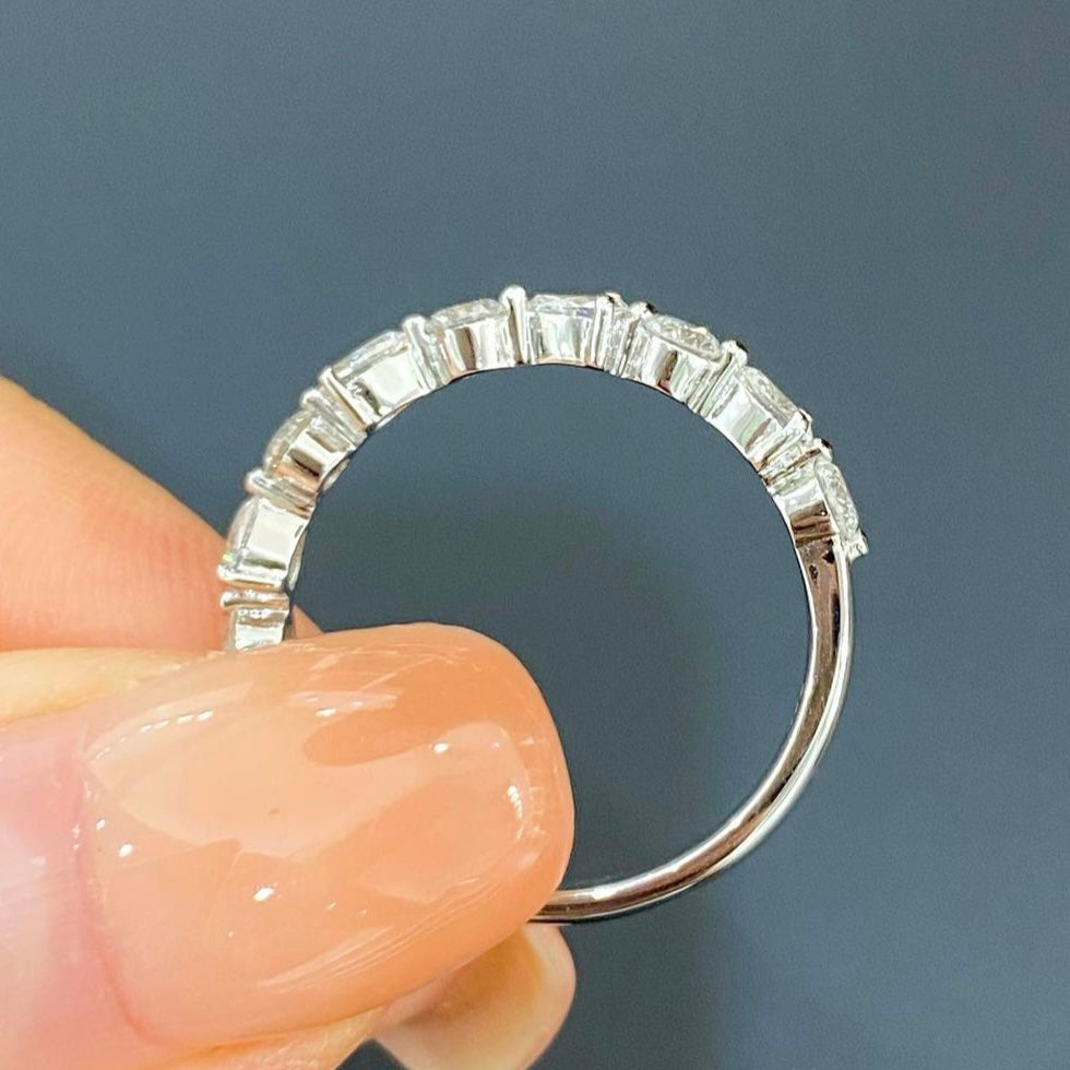 Lab diamond round and pear mix half eternity ring