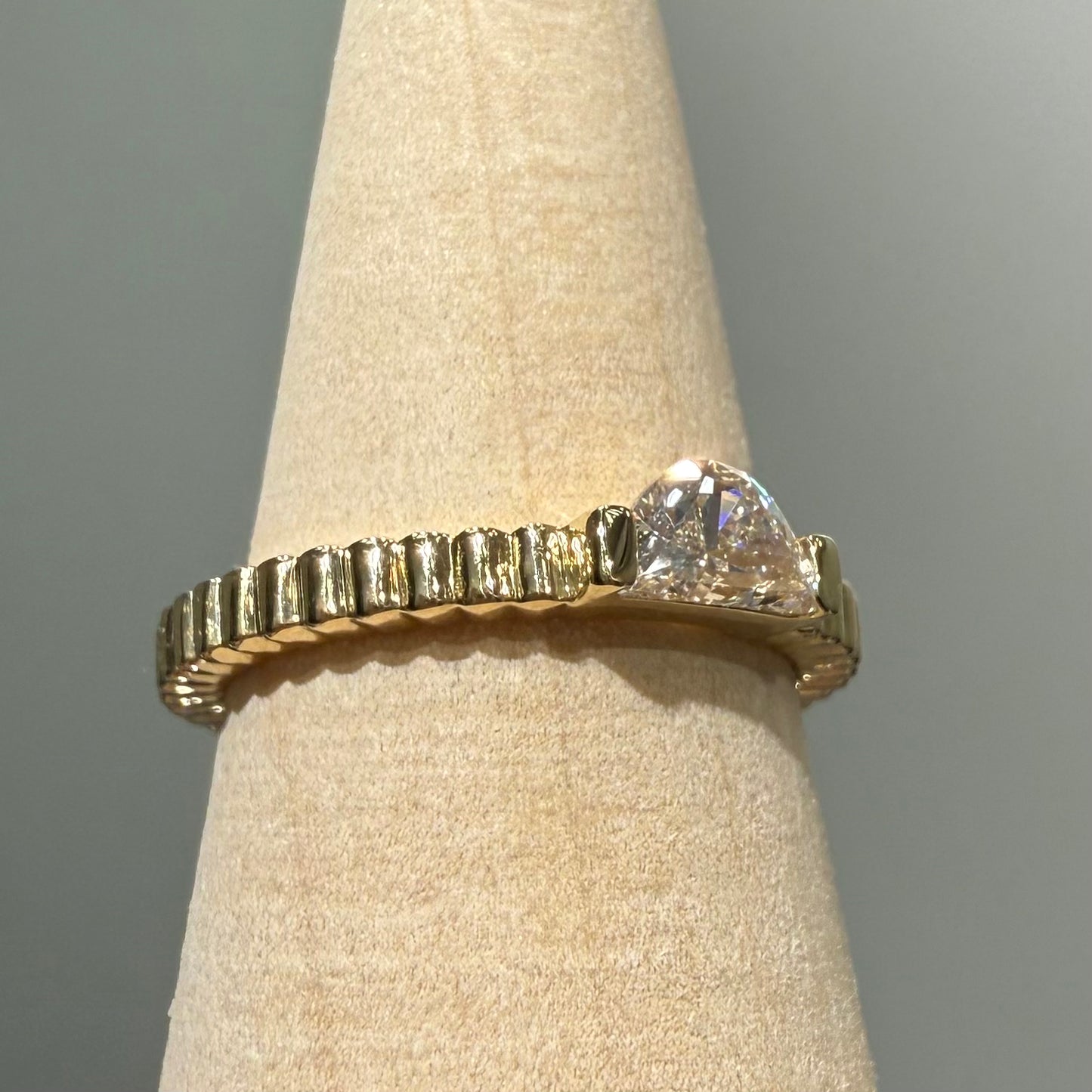 Lab diamond baby half moon 0.25ct vertical line band pinky ring